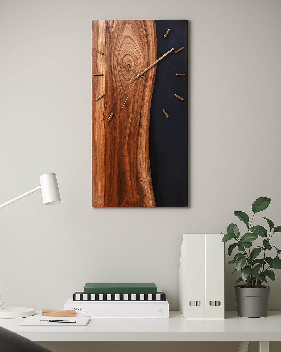 Elegant Resin Wall Clock – Perfect Blend of Sheesham Wood & Black Resin