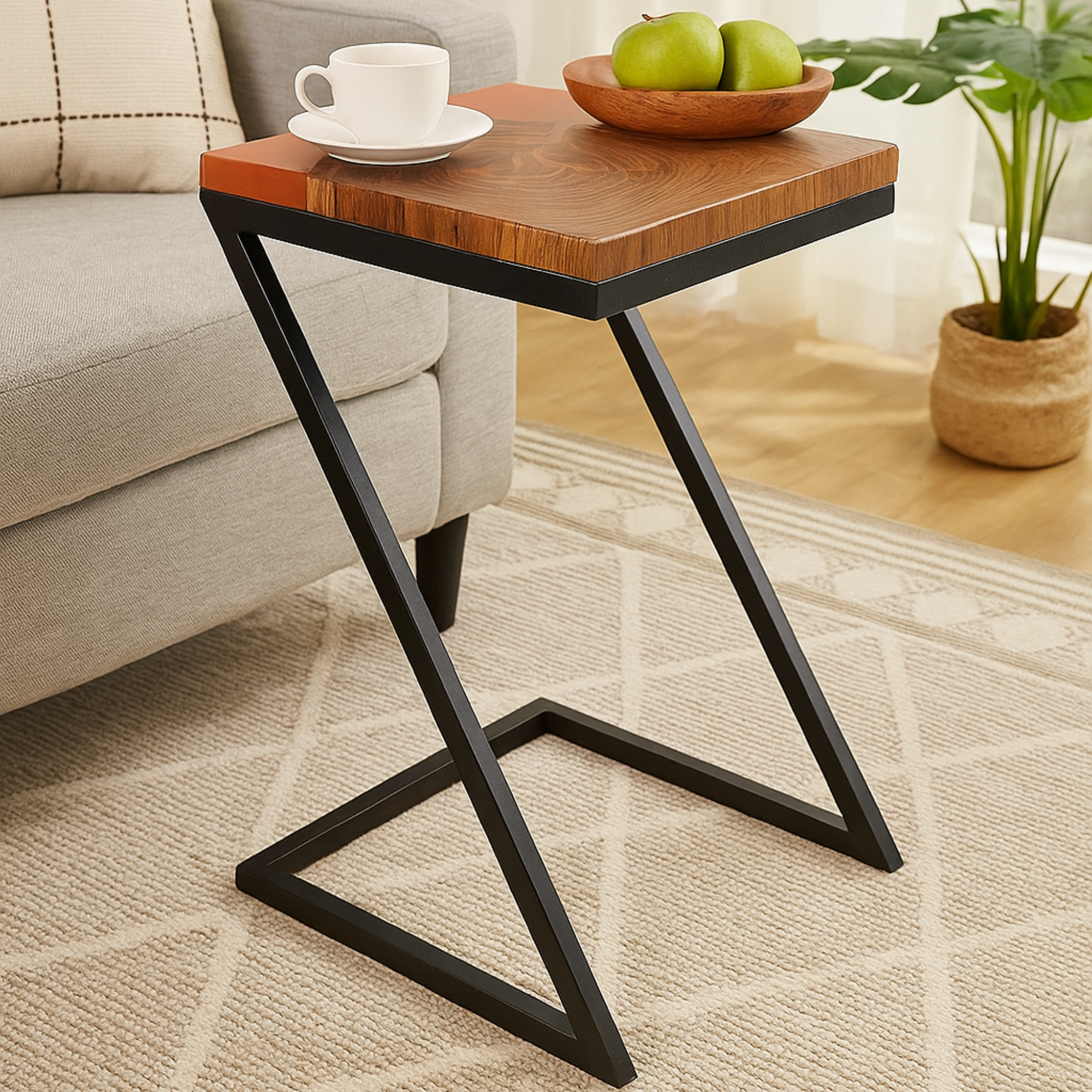 Epoxy Solid Wood End Table – Teak Wood with Brown Resin Finish