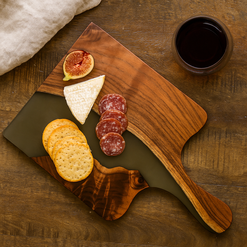 Cheese Board Platter – Acacia Wood with Translucent Black Resin Finish
