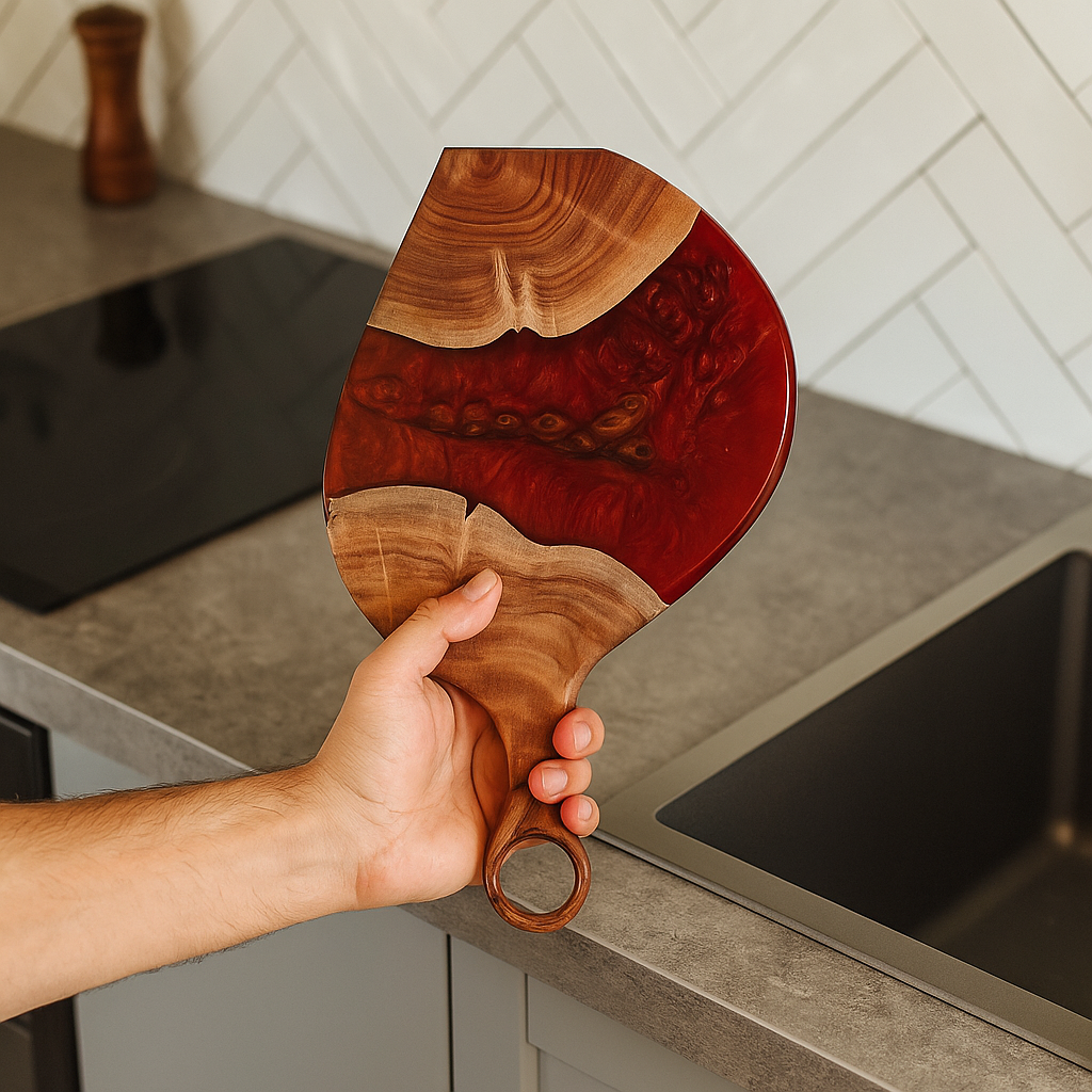 Cheese Board Platter – Acacia Wood with Pearl Red Resin Finish