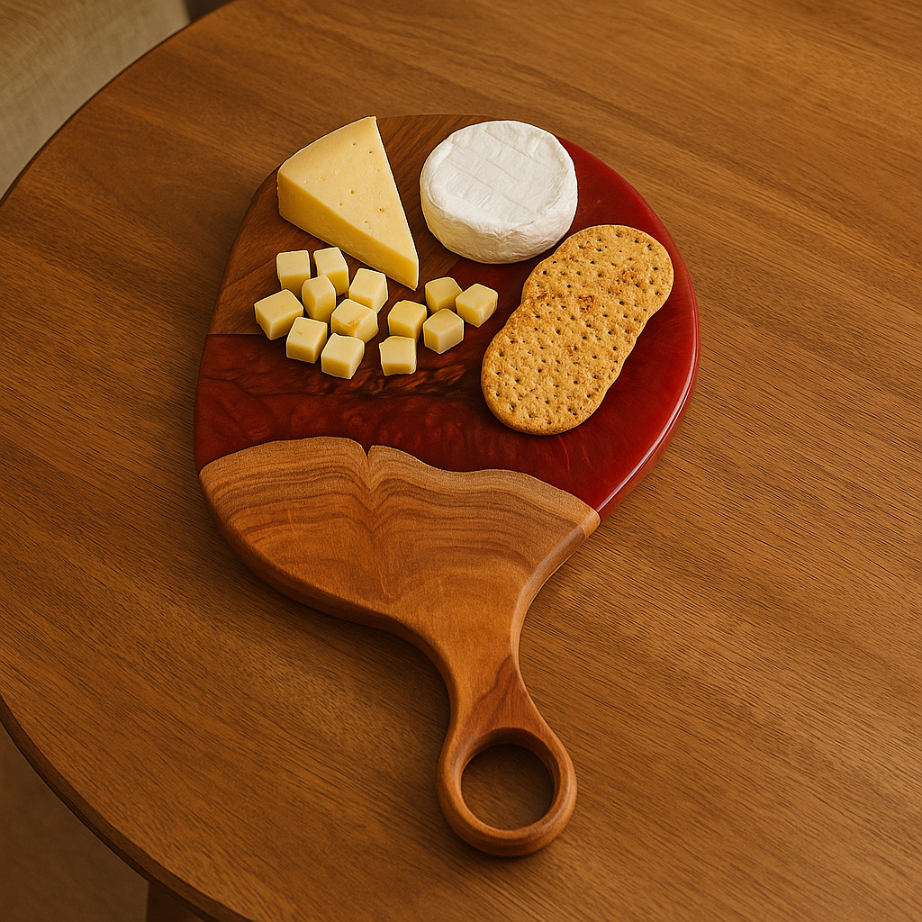 Cheese Board Platter – Acacia Wood with Pearl Red Resin Finish