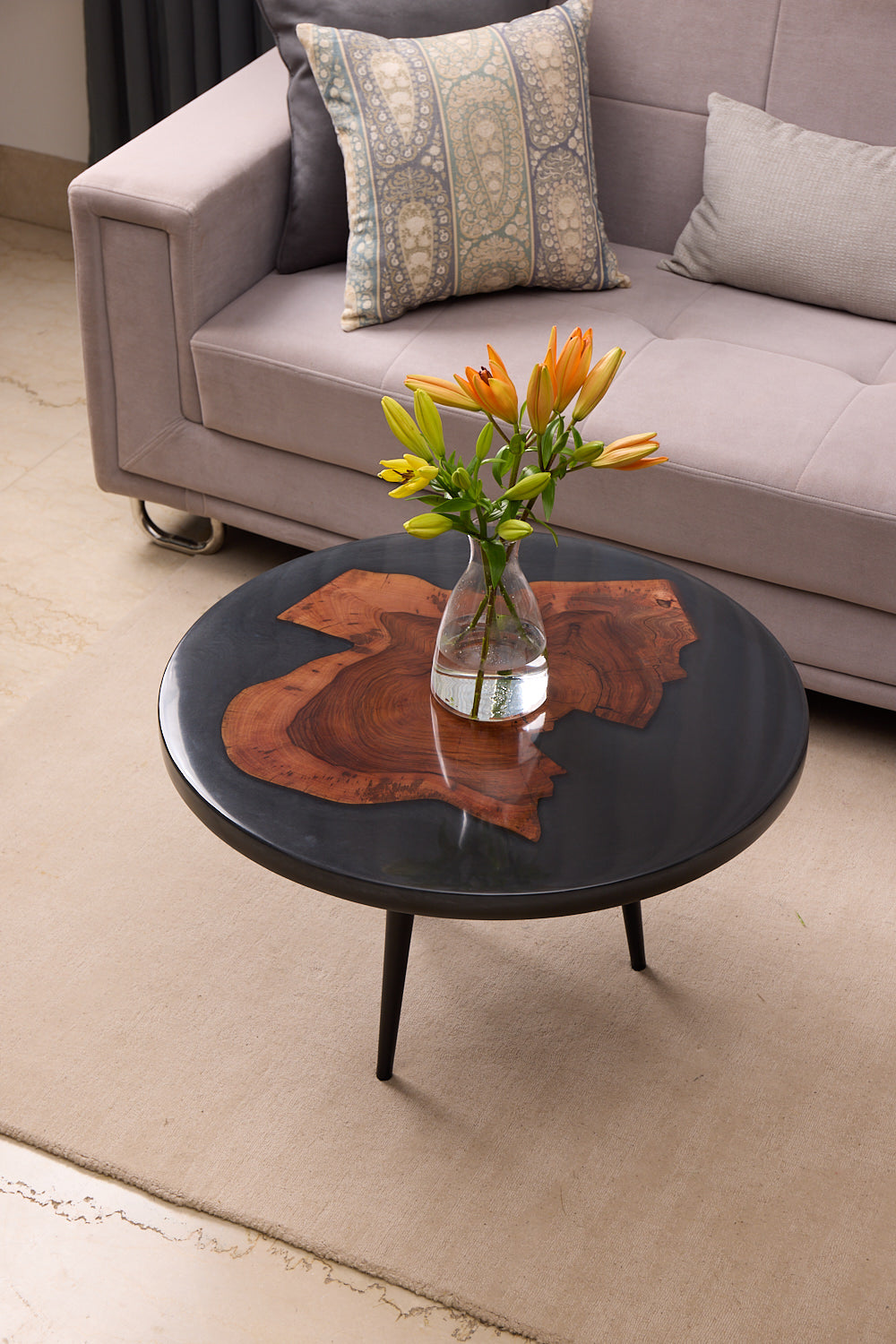 Coffee Table Acacia Wood with Black Resin Finish