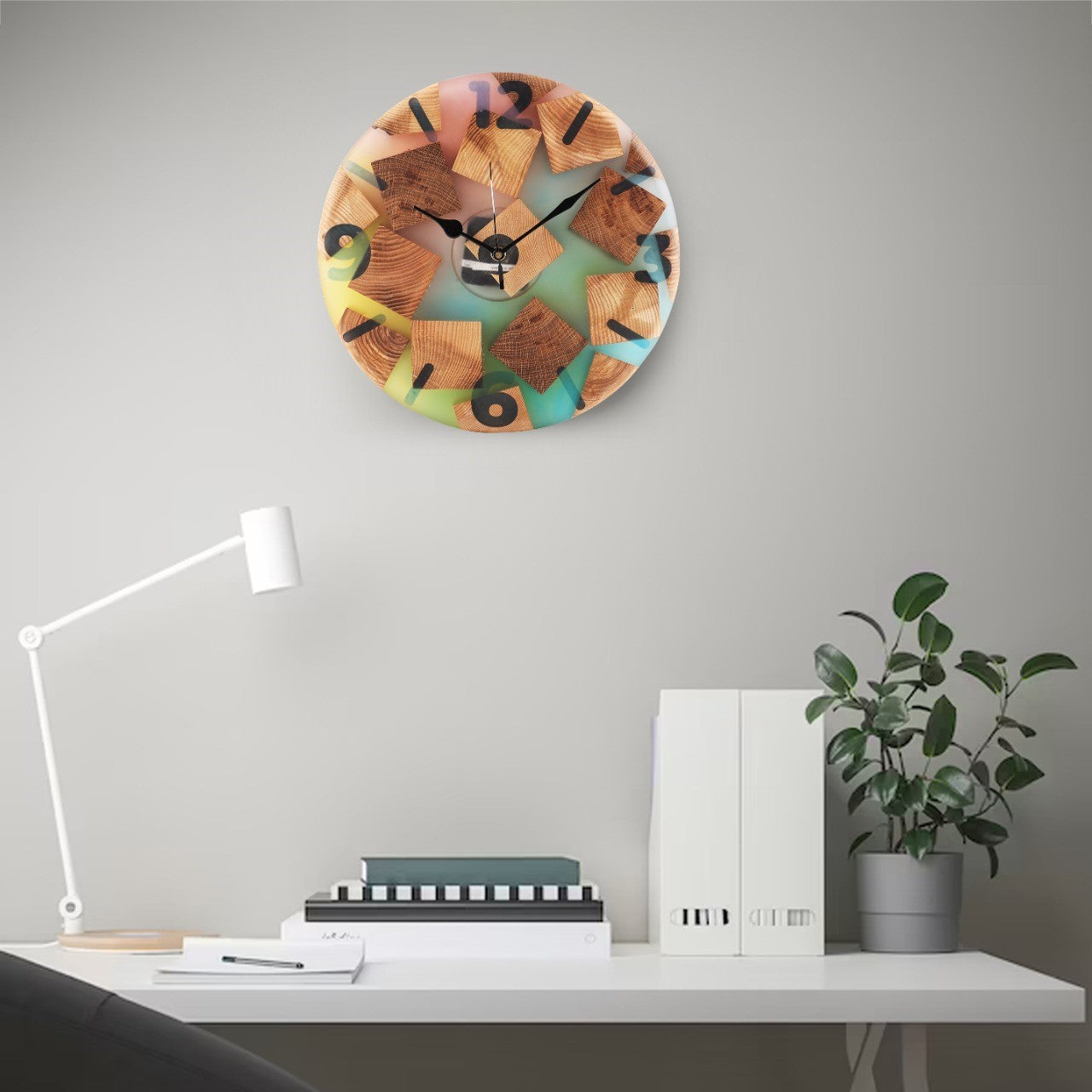Pearl Green Resin Wall Clock – Wood Oak Elegance with a Modern Touch