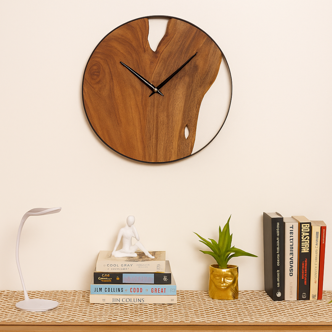 Elegant Wooden Wall Clock – Natural Acacia Wood