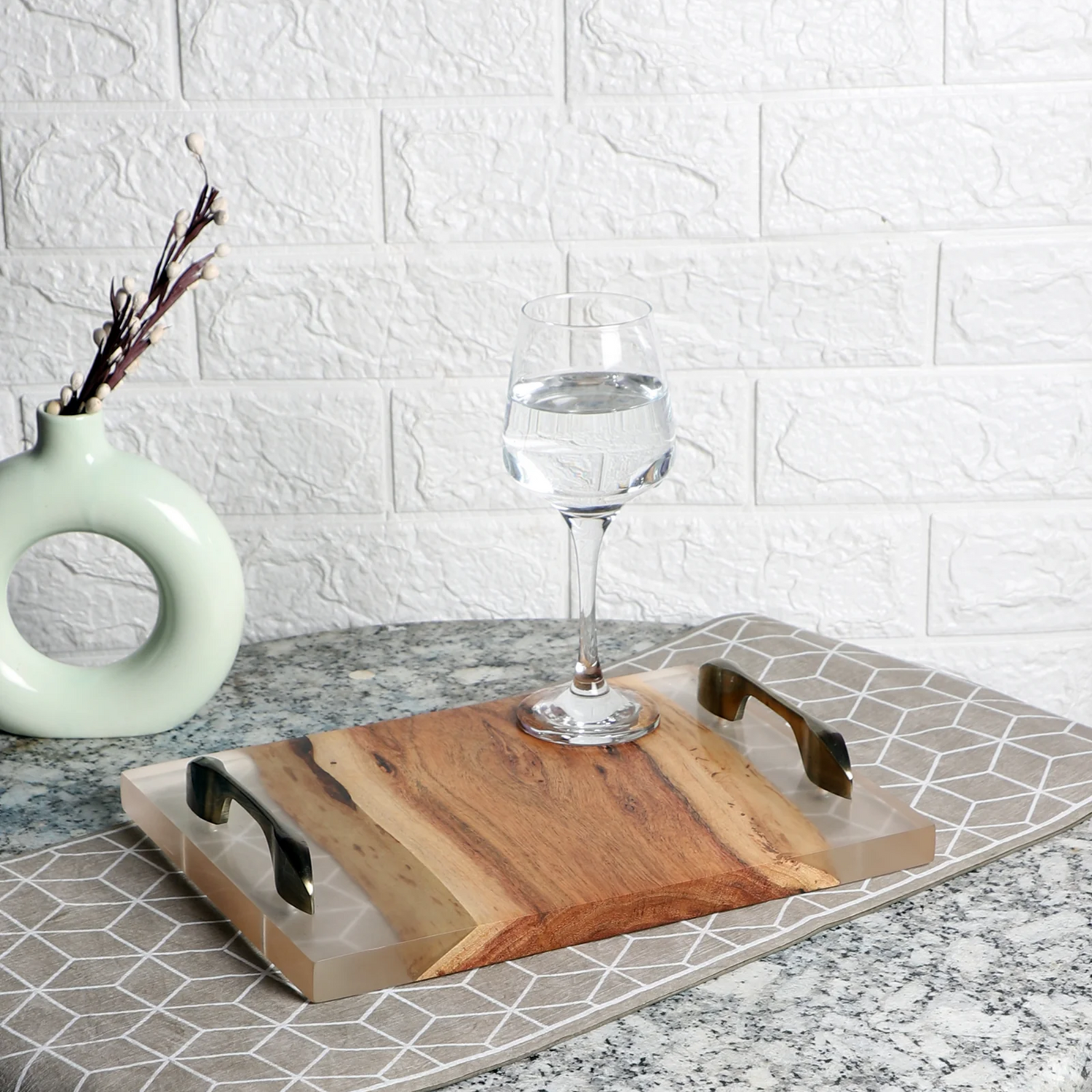 Luxurious Acacia Wooden Tray with Transparent Resin Inlay (12