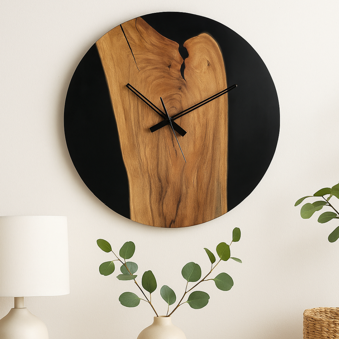 Resin Wall Clock – Elegant Fusion of Acacia Wood & Resin-Black