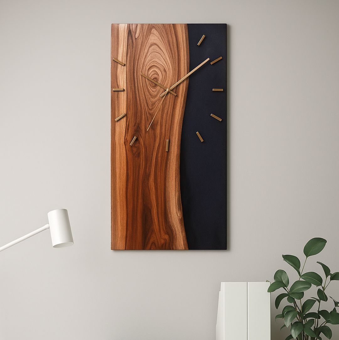 Elegant Resin Wall Clock – Perfect Blend of Sheesham Wood & Black Resin