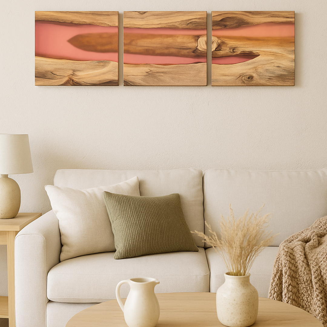 Handcrafted Acacia Wood Wall Panel with Translucent Red Resin Accent (40 cm x 40 cm)