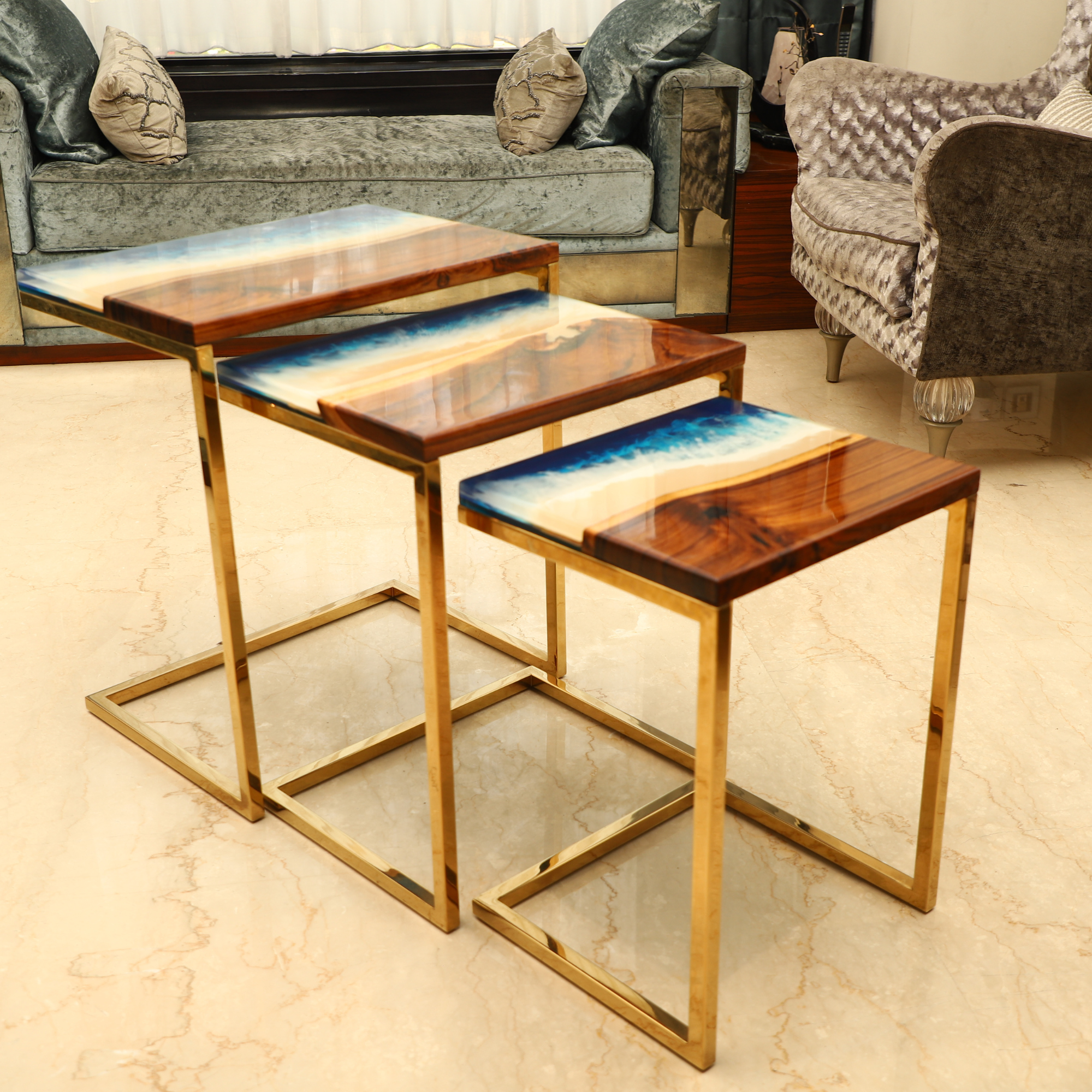 Nesting Table Set of with stainless steel Legs