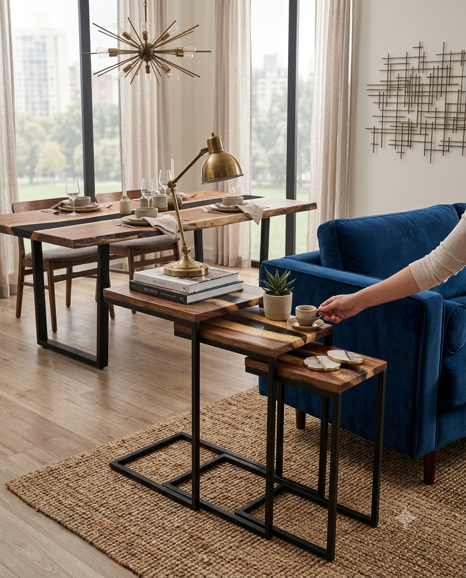 Wood Resin Nesting  Tables (Set of 3) – Modern Space-Saving Side Tables
