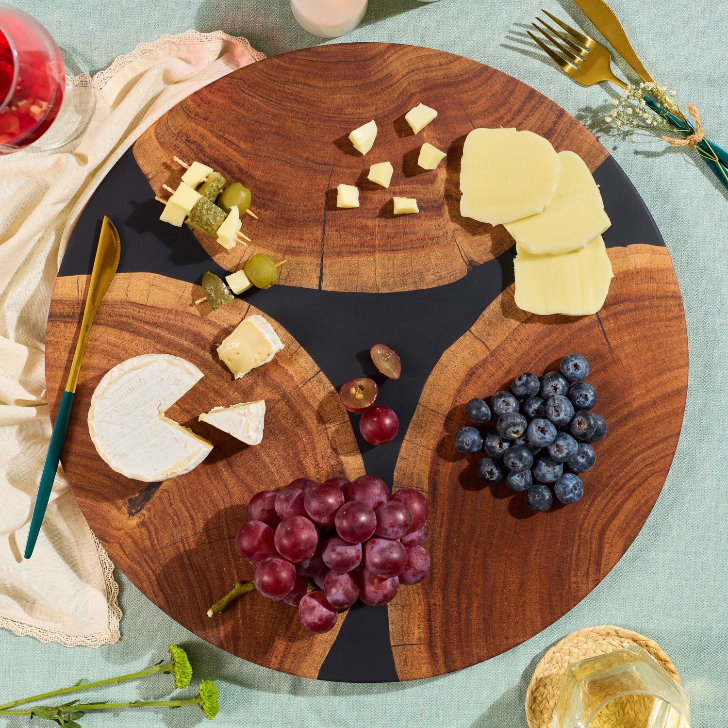 Lazy Susan Platter – Acacia Wood with Black Resin Finish-Matt