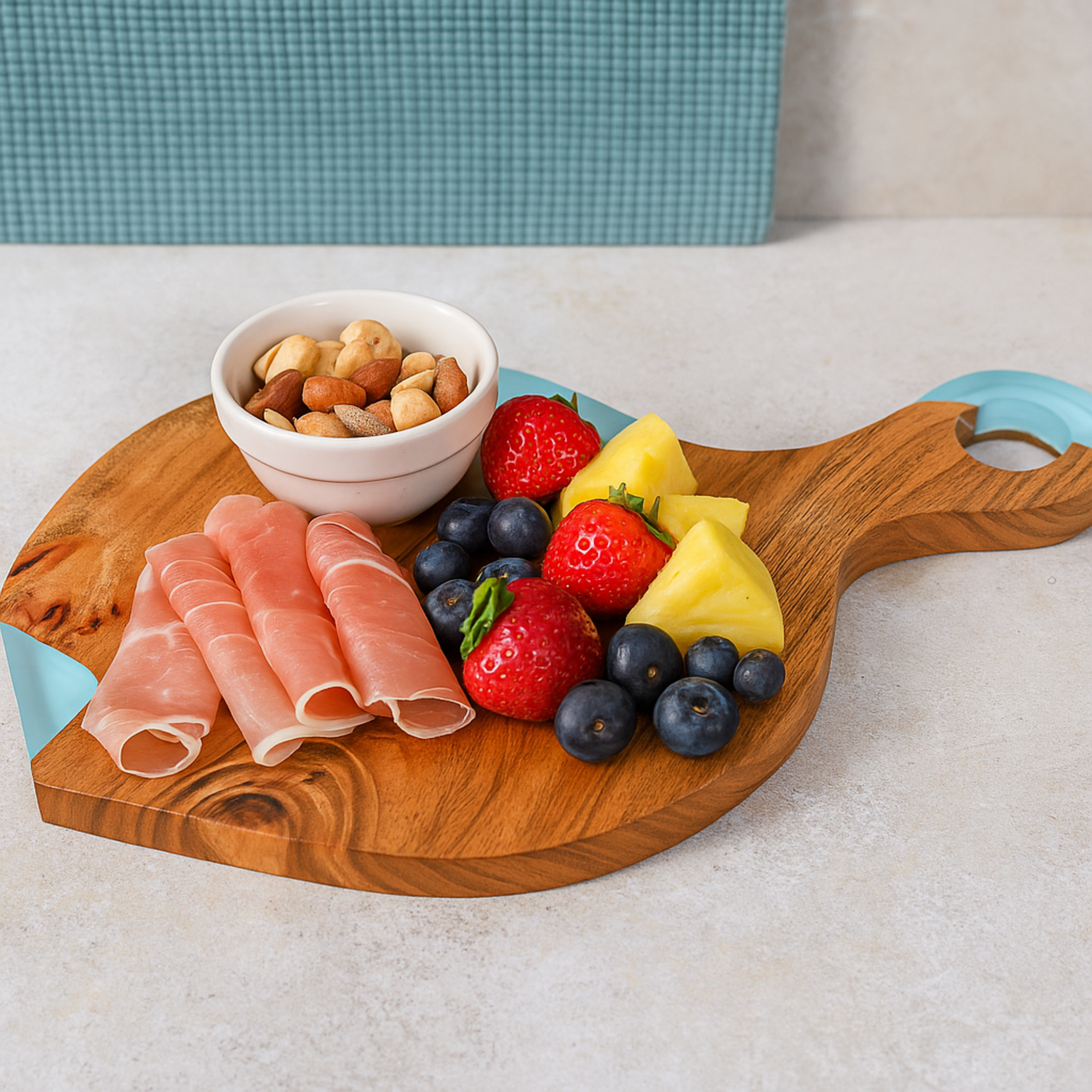 Handcrafted Acacia Wood & Resin Cheese Board/Serving Platter with Handle