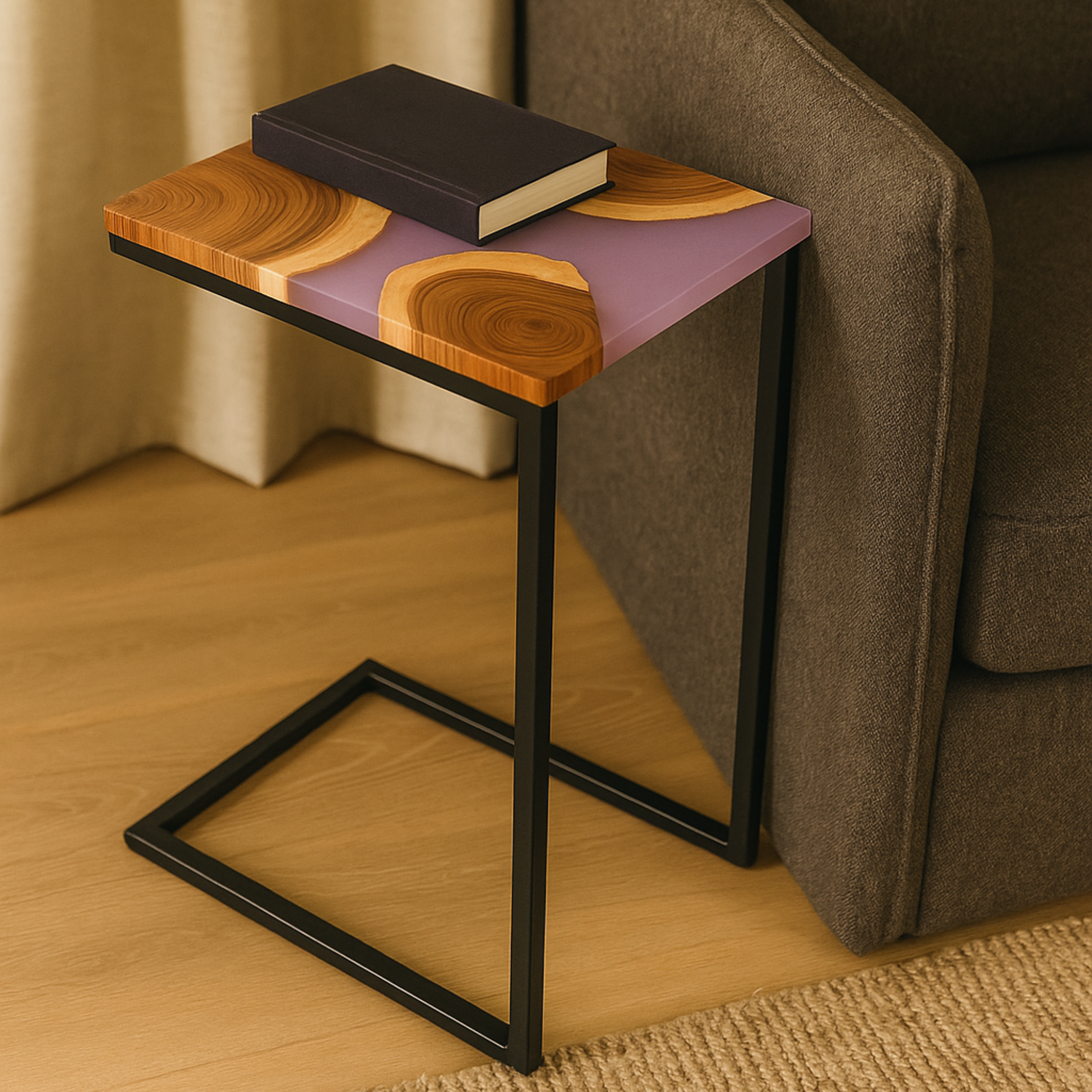 Premium Side Table – Teak Wood with Purple Resin Finish