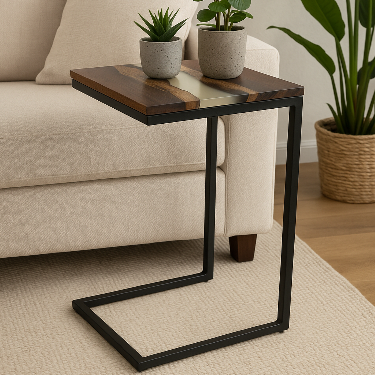 Premium Side Table – Sheesham Wood with Translucent Black Resin Finish