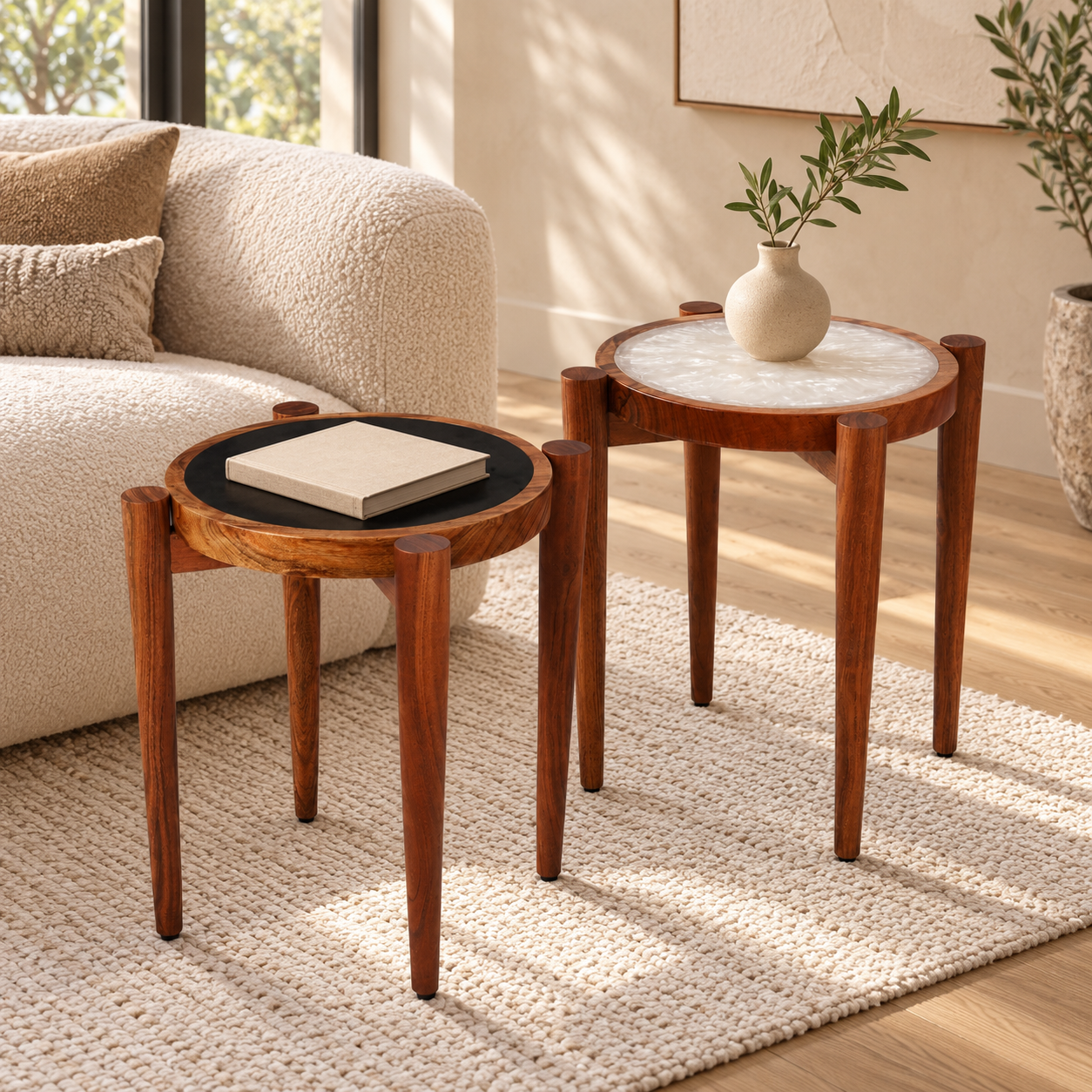 Monochrome Marble Stacking Tables – Set of 2