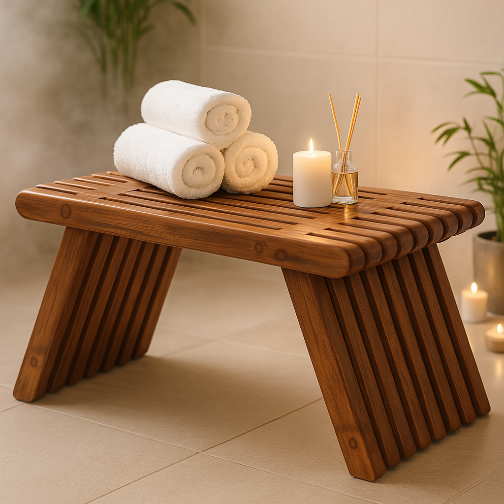 Modern Wooden Slatted Shower Bench