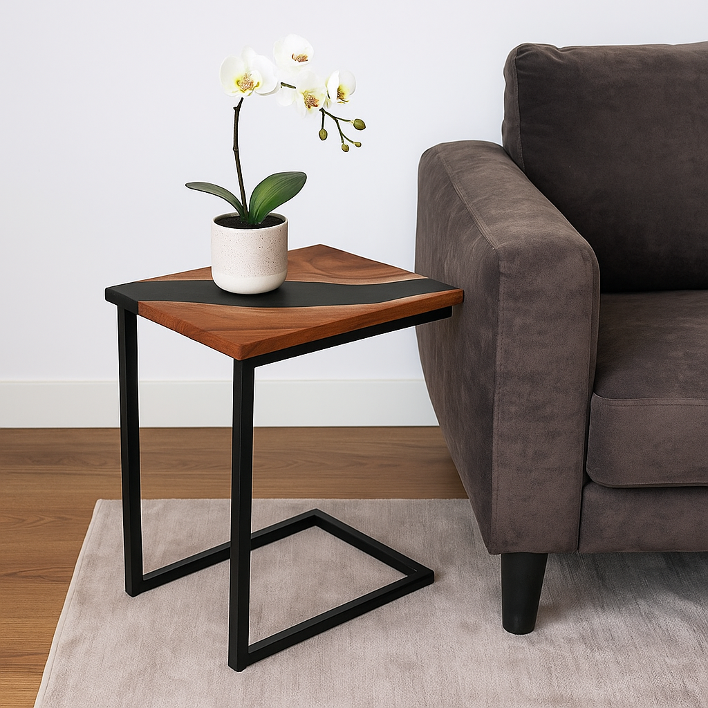 Premium Side Table – Acacia Wood with Black Resin Finish