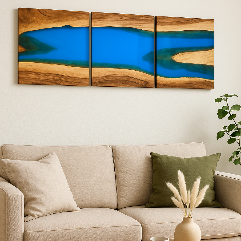 Handcrafted Acacia Wood Wall Panel with Ultramarine Blue Resin Accent (40 cm x 40 cm)