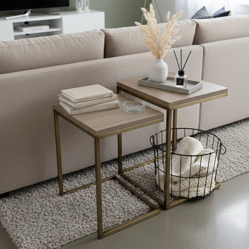 Zebrano Veneer C-Shape Side Table / Laptop Table - Set of 2