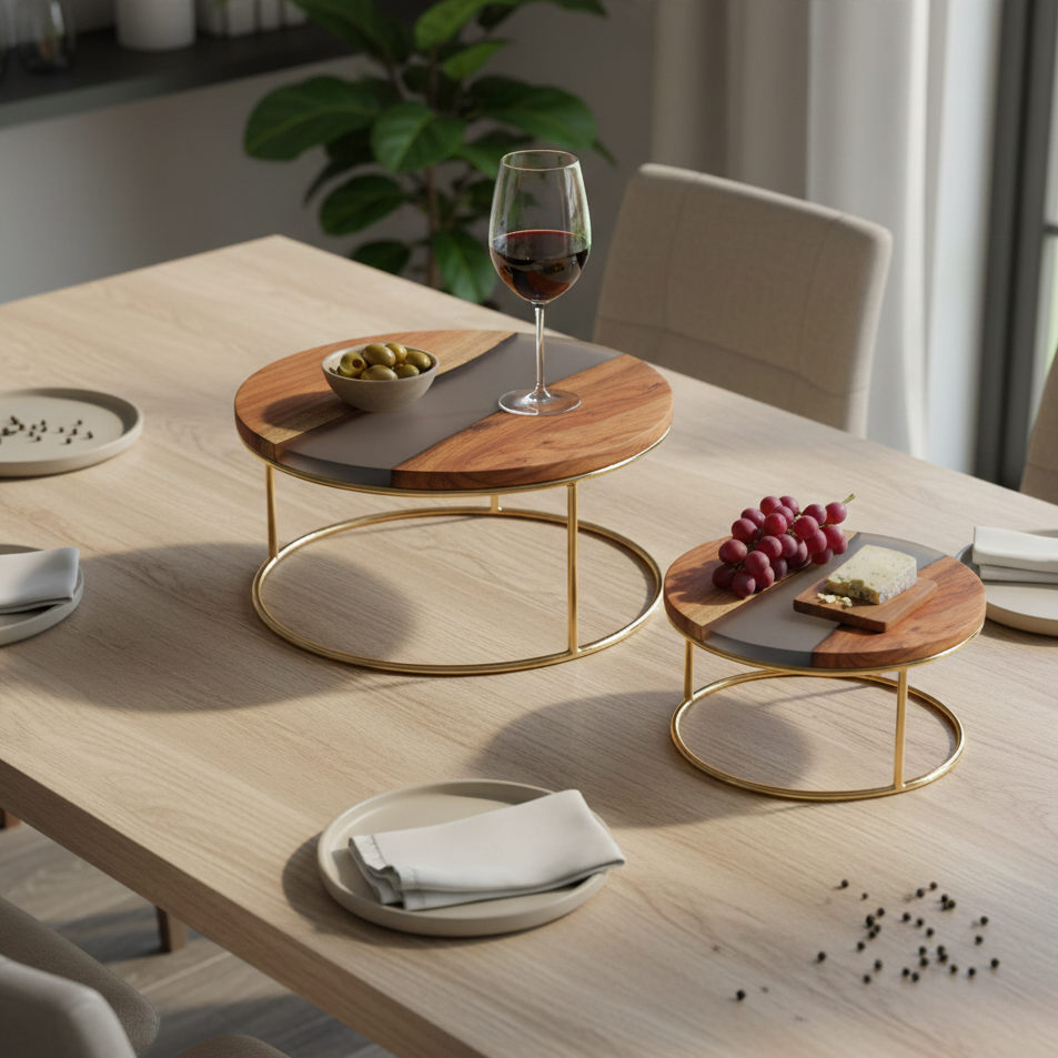 Round Wood & Resin Multi-Purpose Table Riser - Set of 2