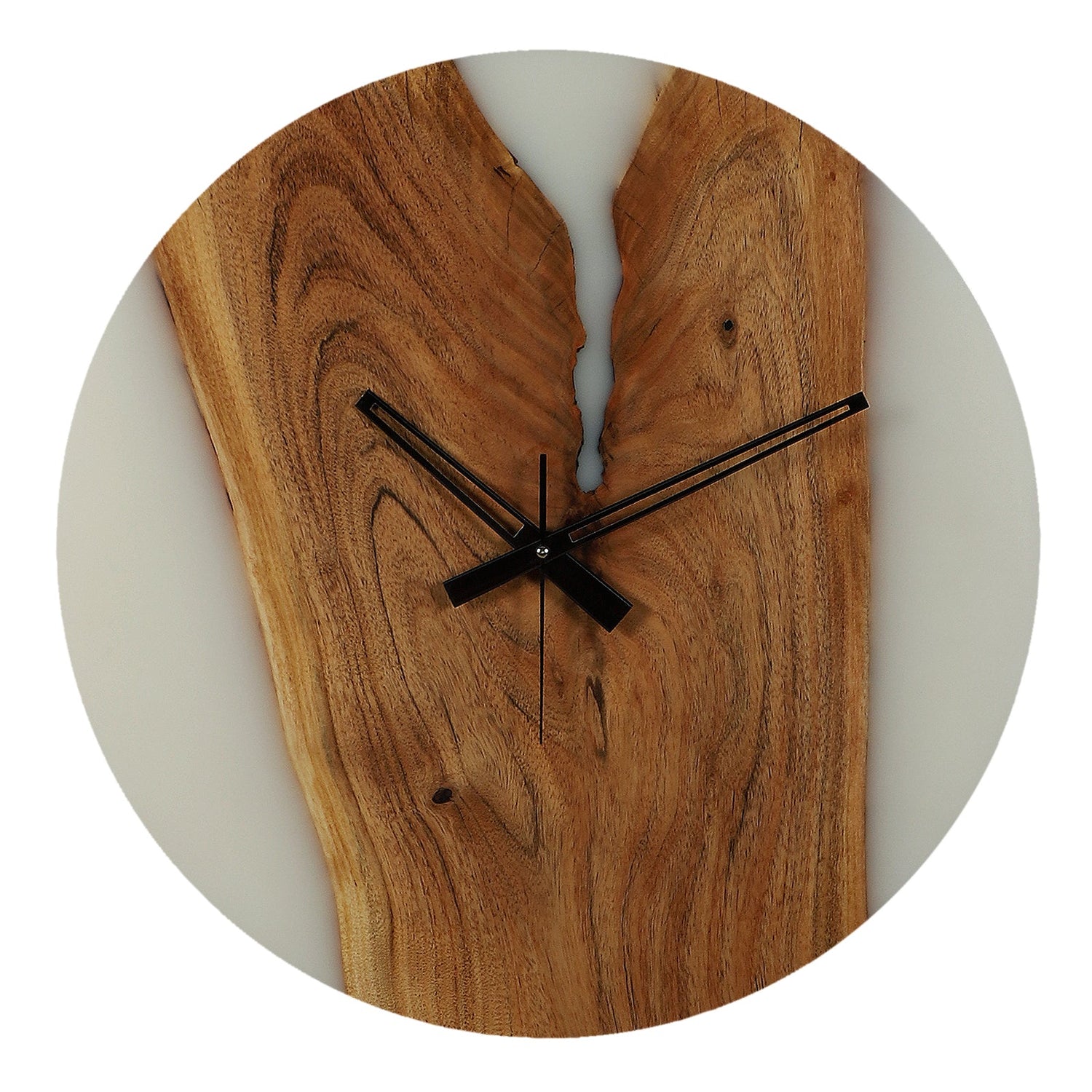 Azur Resin Wall Clock – Elegant Fusion of Acacia Wood & Resin-White
