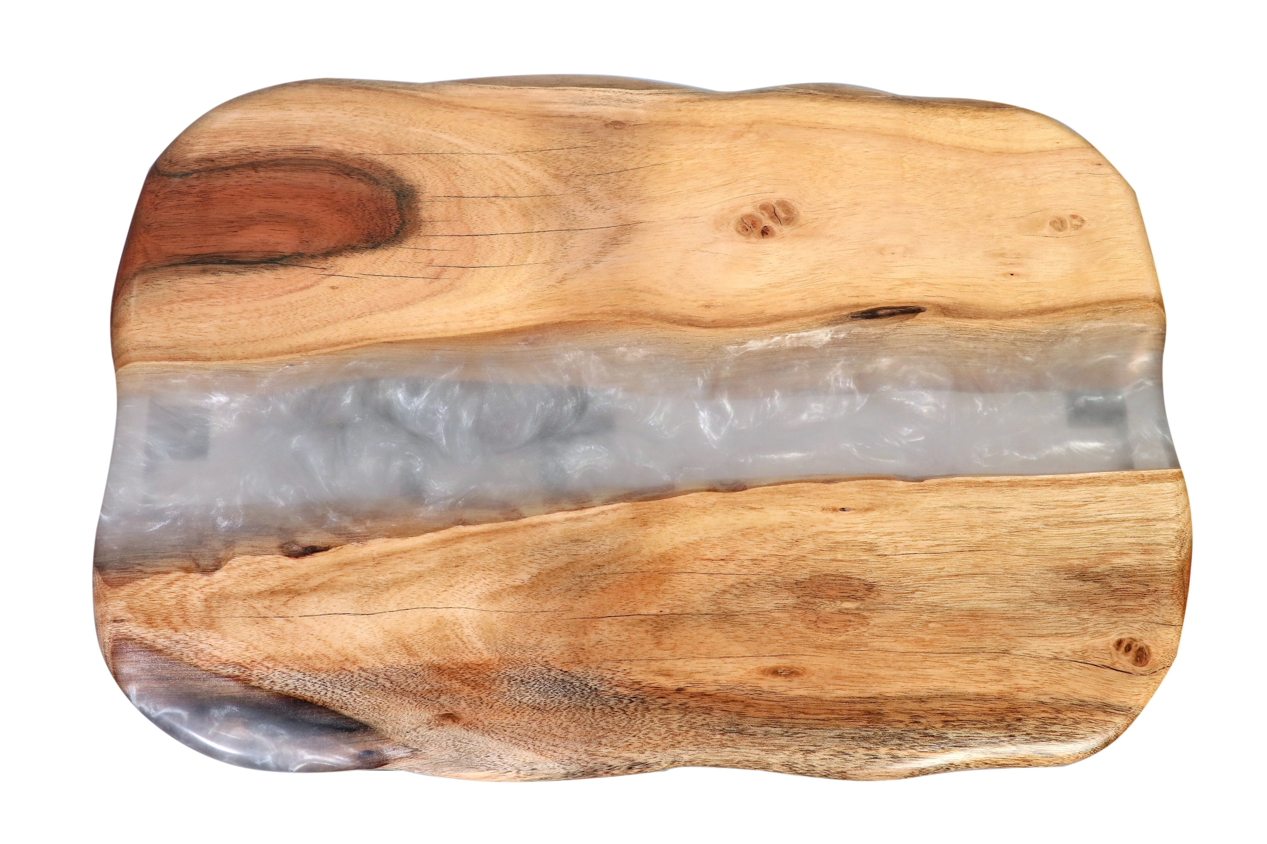 C-Shaped Wood & Pearl-Resin Side Table