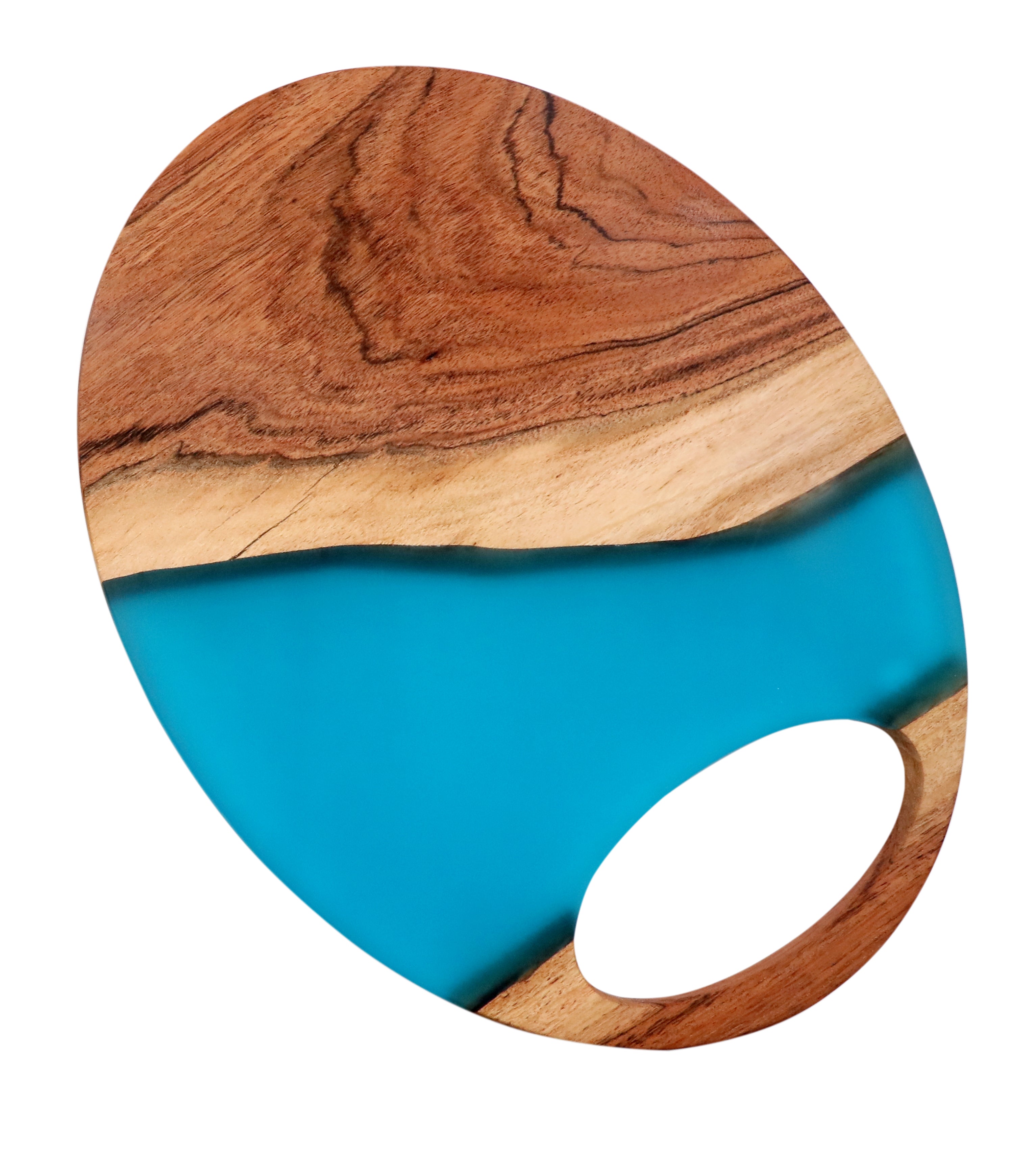 Aqua Epoxy & Natural Wood Designer Platters – Set of 2