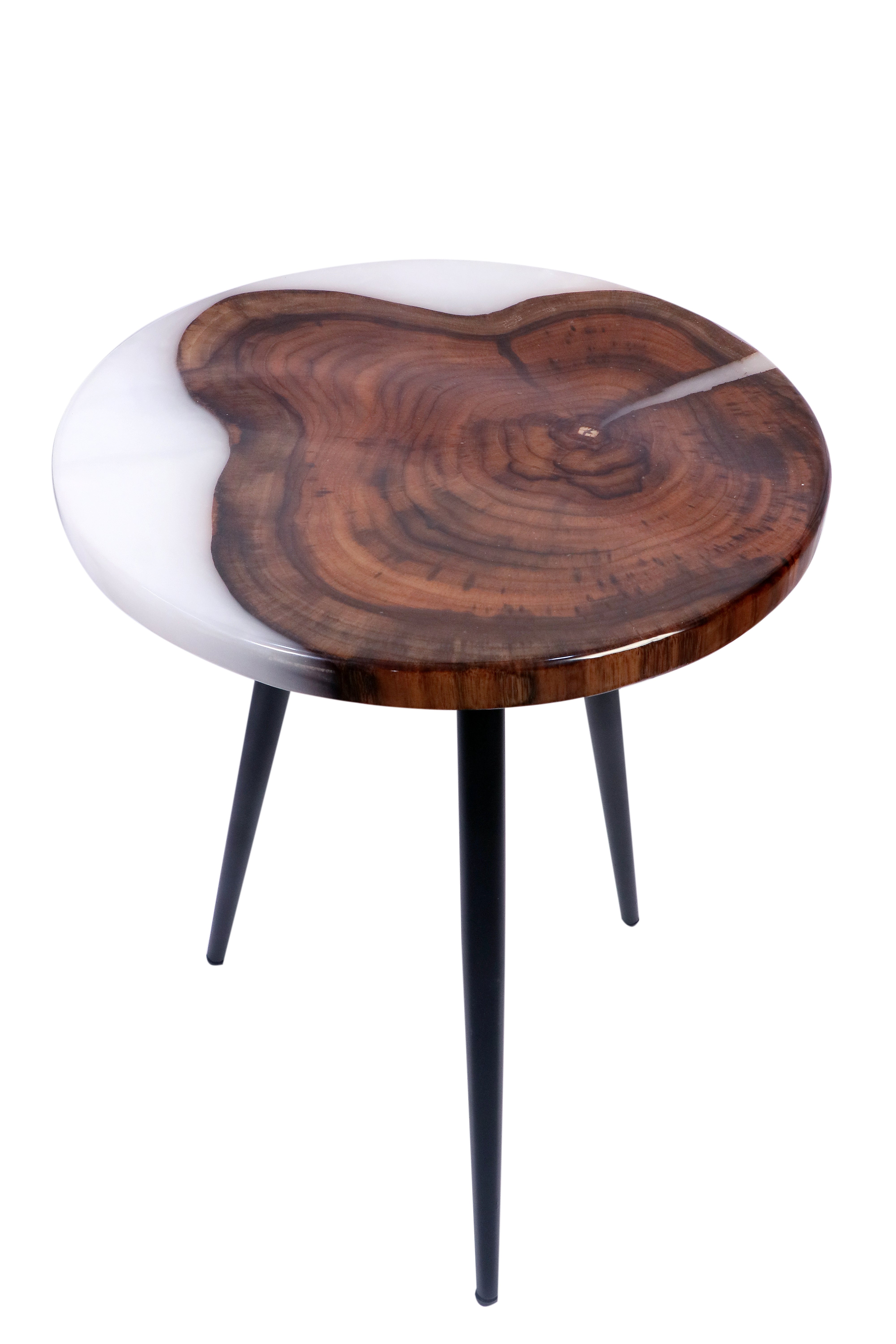 Wood & White Epoxy Nesting Tables – Set of 3 | Handcrafted by WeWood India