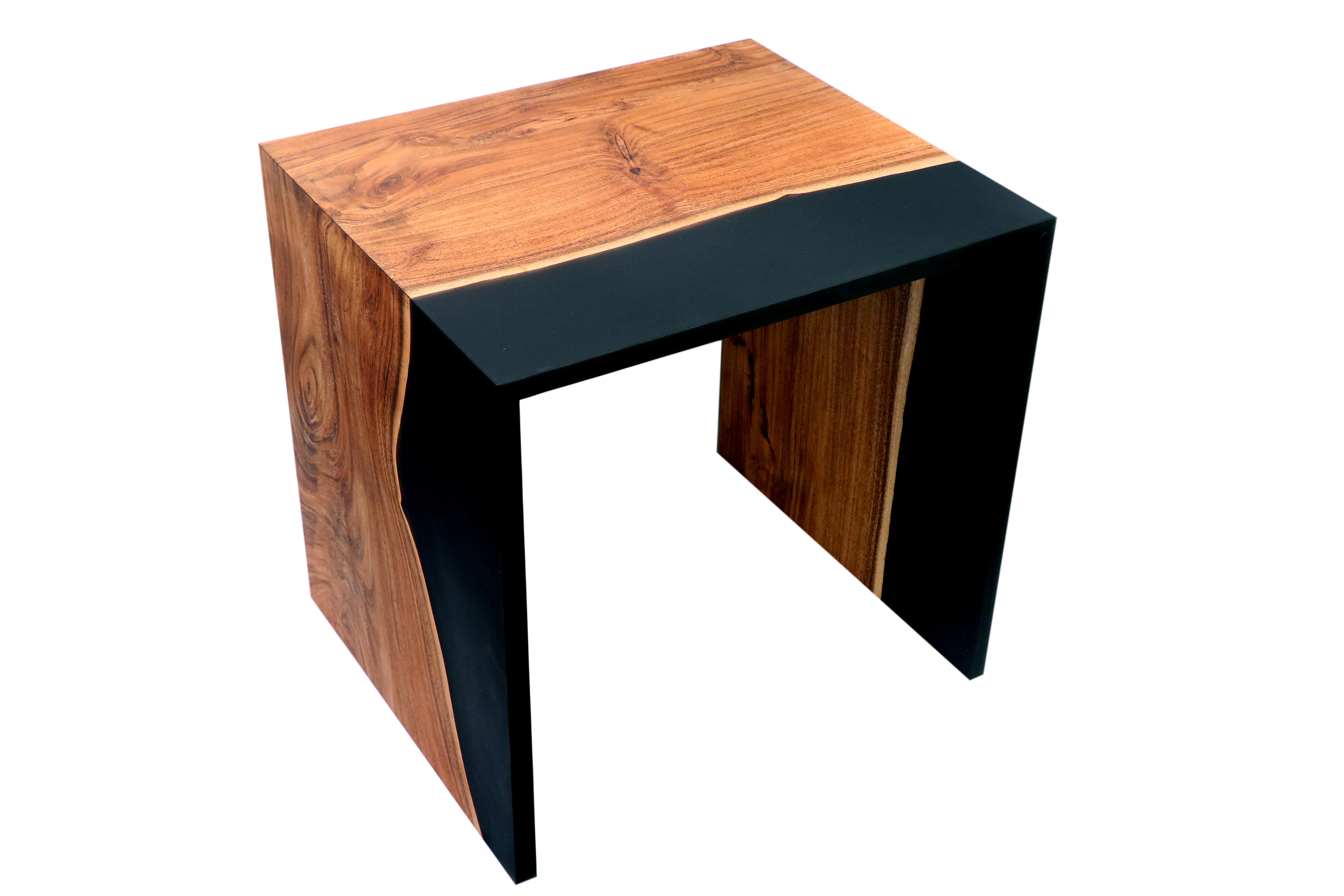 Black Resin & Natural Wood Block Nesting Tables – Set of 3