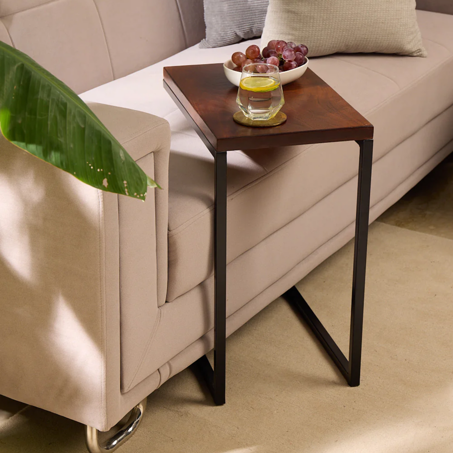 C-Shaped Table – Teak Stained Wood Finish (18