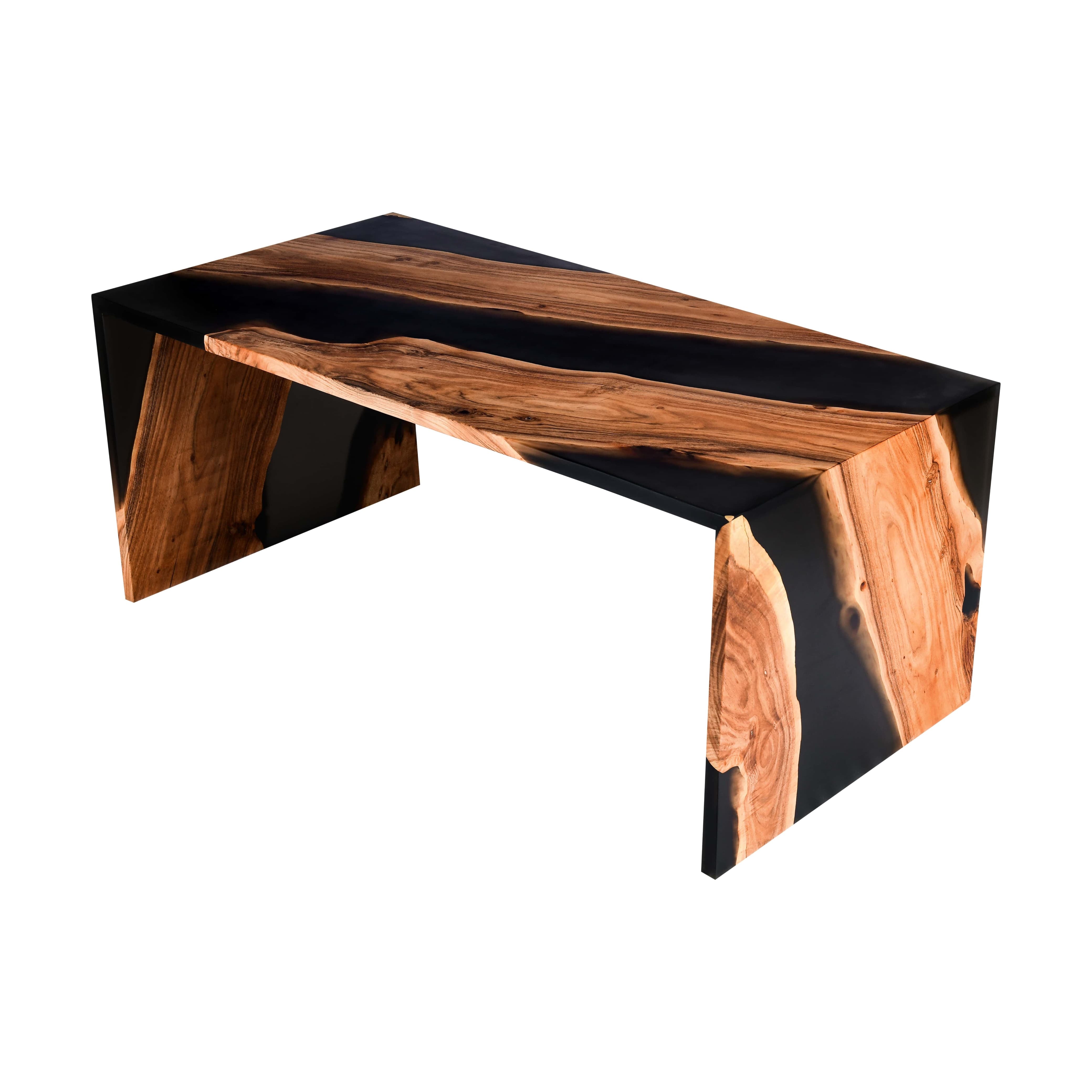 Modern Live-Edge Wood Black Epoxy Resin Table - Main Image