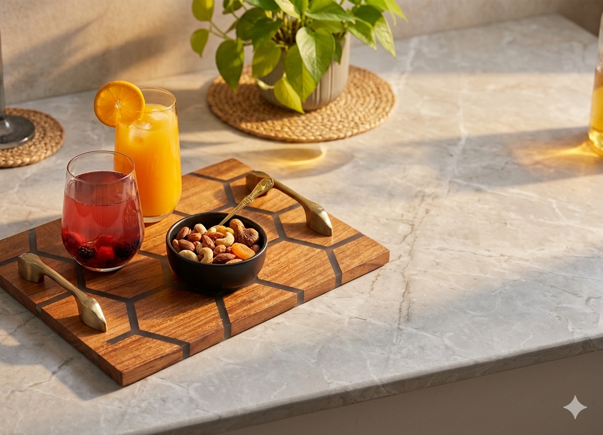 Handcrafted Acacia Wooden Tray with Tinted Grey Resin Accent (13" x 10")
